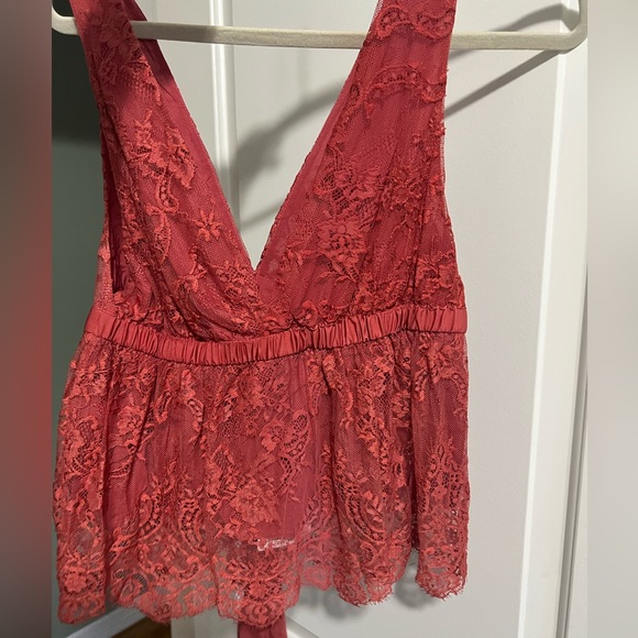 Beautiful Free People Chante Lace Ribbon Tie Lined Tank Top Frenchie Kiss 💋 NWT - Picture 4 of 6